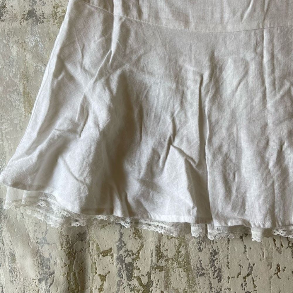White Linen Ruffle tennis Skirt Y2K - Picture 7 of 11